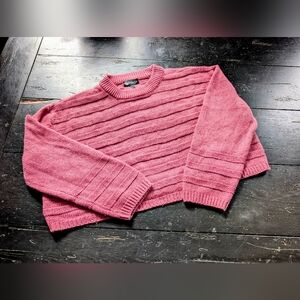 TopShop Ribbed Pink Cropped Knit Minimalist Sweater Size 4 Small Soft Girl Cozy